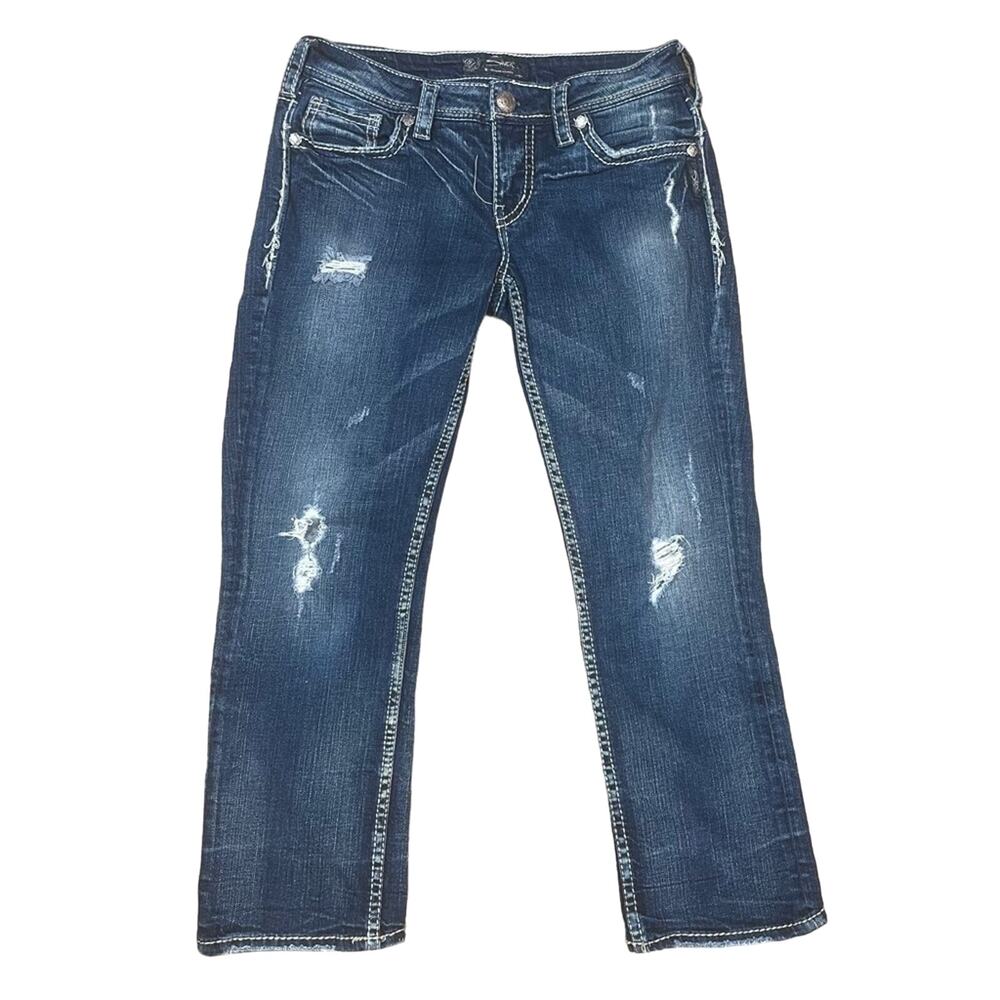 Women’s Silver Distressed Cropped Jeans Size 28